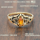 Women's Ring Light Topaz Austrian Crystal Vintage Ring Antiqued 18k Yellow Gold Electroplated 