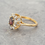 Vintage Women's Ring Genuine Garnet and Clear Austrian Crystals 18kt Gold Electroplated January Birthstone