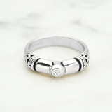 silver-white gold-band ring-diamond-cubic zirconia-antique