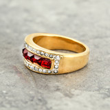 Vintage Ring 1970s Band Ring Ruby and Clear Austrian Crystals 18k Gold Electroplated Band #R3037