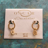 Vintage Oscar De La Renta Antiqued Gold Tone Textured Hoops with Removable Dangling Heart Charms Earrings 