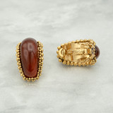 Vintage Earrings Oscar de la Renta Clip Earrings Gold with Carnelian Stones 