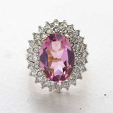 Vintage Jewelry Pink Tourmaline and Clear Crystal Cocktail Ring in 18kt Gold Electroplate Made in the USA