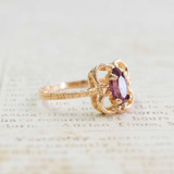 Vintage Ring Amethyst Crystal 18k Yellow Gold Electroplated Setting February Birthstone Made in USA #R586