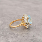 Vintage Ring Cocktail Aquamarine and Clear Baguette Crystals 18k Gold Electroplated Victorian Style Antique Womans Jewelry