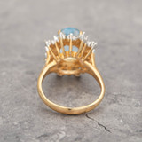 Vintage Ring Cocktail Aquamarine and Clear Baguette Crystals 18k Gold Electroplated Victorian Style Antique Womans Jewelry