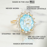 Vintage Ring Aquamarine and Clear Austrian Crystal Cocktail Ring 18k Gold Electroplated Statement Cocktail Womans Antique Rings