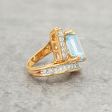 Vintage Ring Aquamarine and Clear Austrian Crystal Ring 18k Gold Electroplated Antique Jewelry for Women