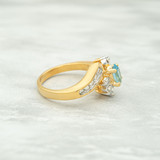 Vintage Ring Aquamarine and Clear Austrian Crystal Womans Antique Ring 18k Gold Electroplated