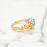 Vintage Ring 1970s Aquamarine and Clear Crystals 18k Yellow Gold Electroplated Antique Woman's Jewelry