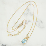 Vintage Aquamarine and Clear Crystal Women's Jewelry Pendant Necklace Made in the USA #N996-AYG