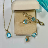 Vintage Aquamarine and Clear Crystal Women's Jewelry Pendant Necklace Made in the USA #N996-AYG