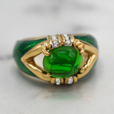 Vintage Ring 1990's Emerald and Clear Crystals Dome Ring Womans Antique Jewlery - Limited Stock - Never Worn