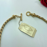 Unique Vintage Oscar De La Renta Gold Collar Womens Necklace Twisted Rope Chain and Bar Necklace With Logo #OSN-738