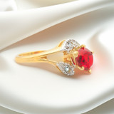 Ruby and Clear Austrian Crystal Vintage Ring Antique 18k Gold Electroplated Birthstone Womens Jewelry Antique - Never Worn