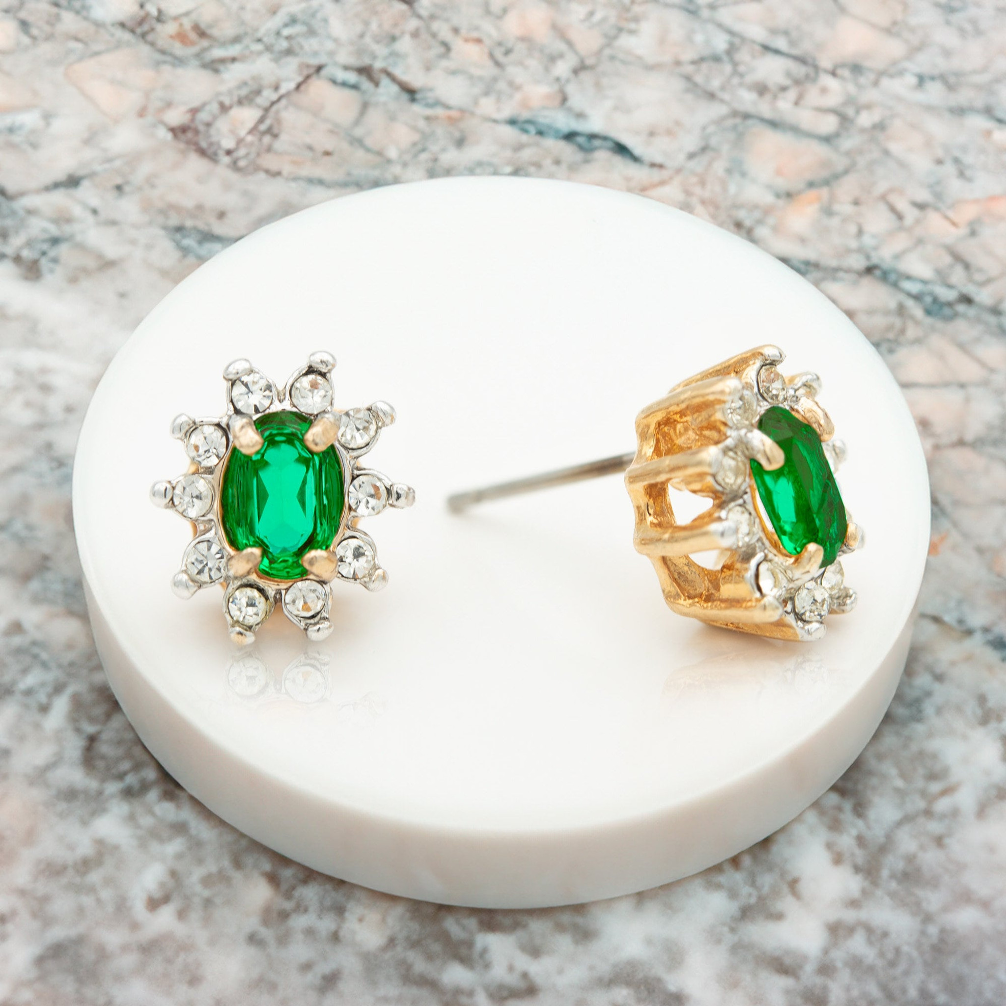 Vintage Emerald and Clear Austrian Crystal Post Earrings