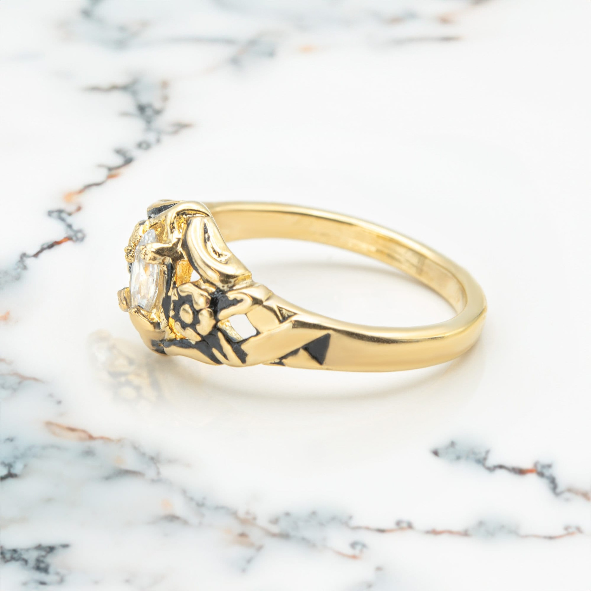 【美品】CAREERING-PRACEBO 701 GOLD Women's Cubic Zirconia Vintage Ring Antiqued 18k Yellow Gold