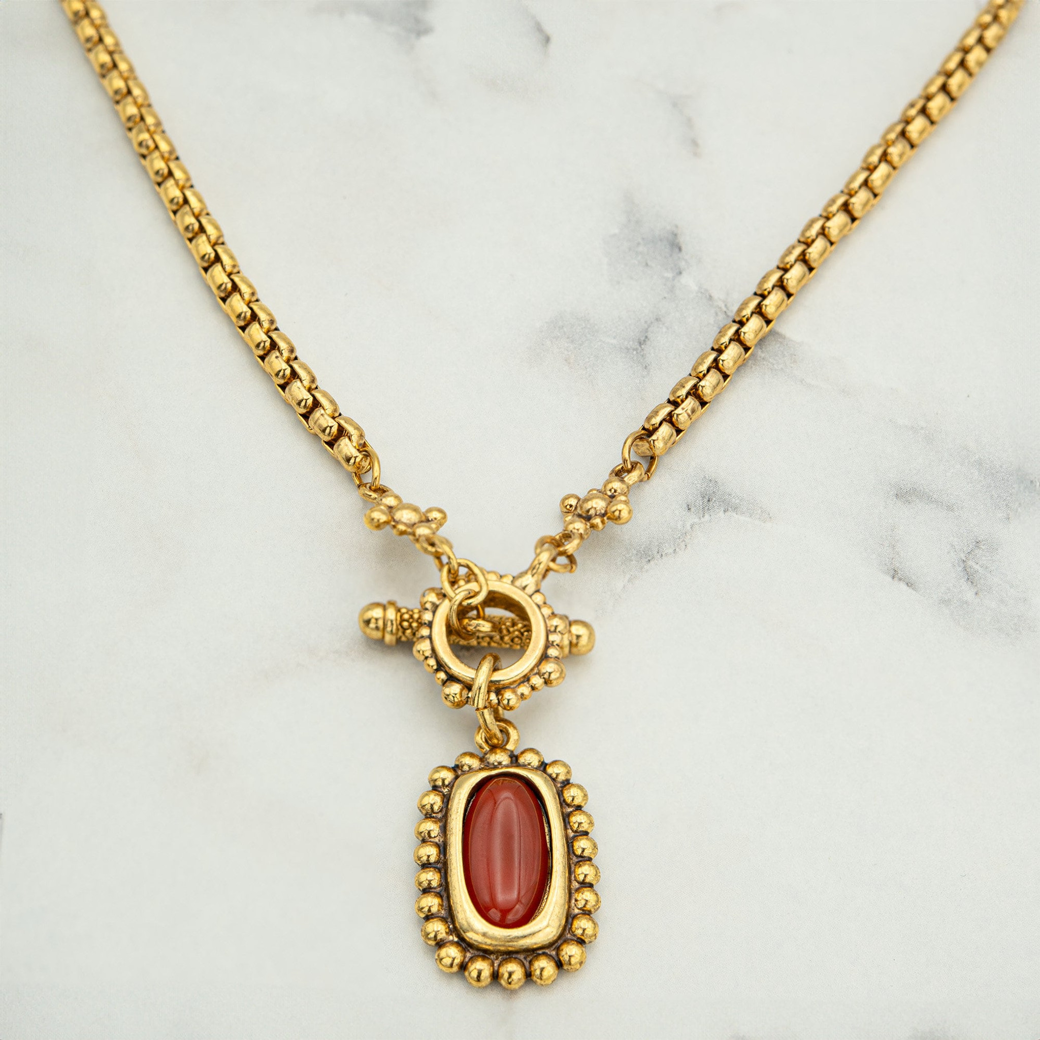 24K 995 Pure Gold Necklace with Red Stone Pendant for Women - 1-GN-V00586  in 6.000 Grams