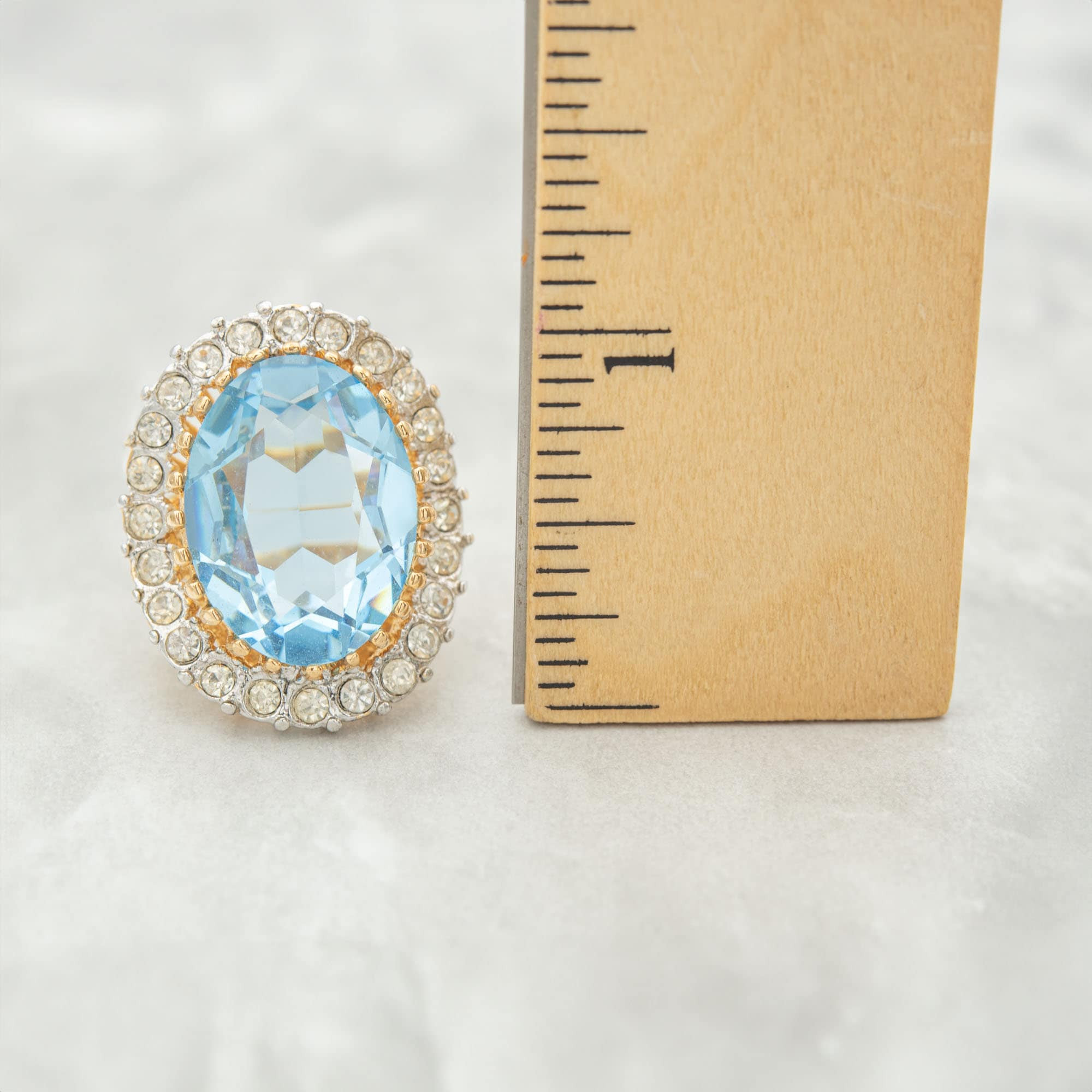 Vintage Aquamarine and Clear Austrian Crystal Cocktail Ring