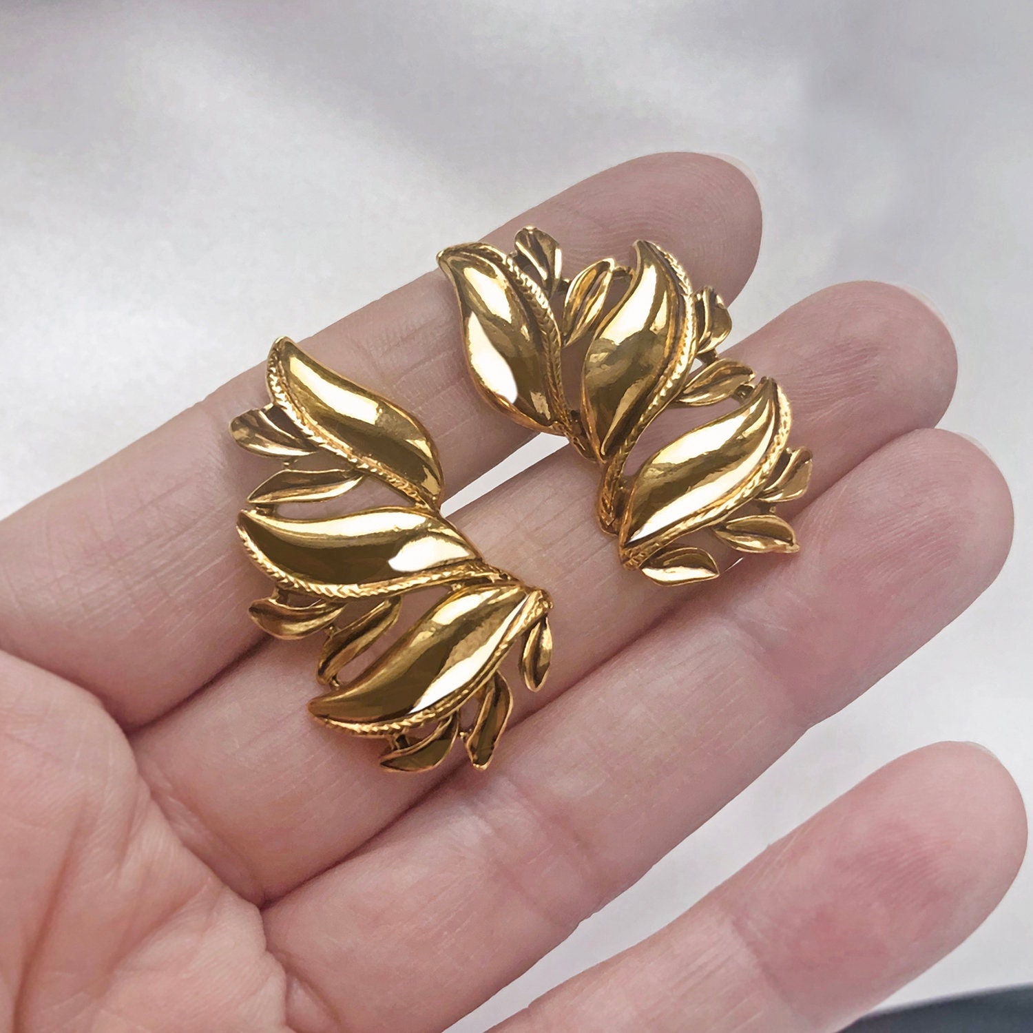 ☆関税込★VINTAGE HOLLYWOOD★Texturing Ring Earrings★ Sterling Silver 925 JMC China CZ Gold Vermeil Art Vintage