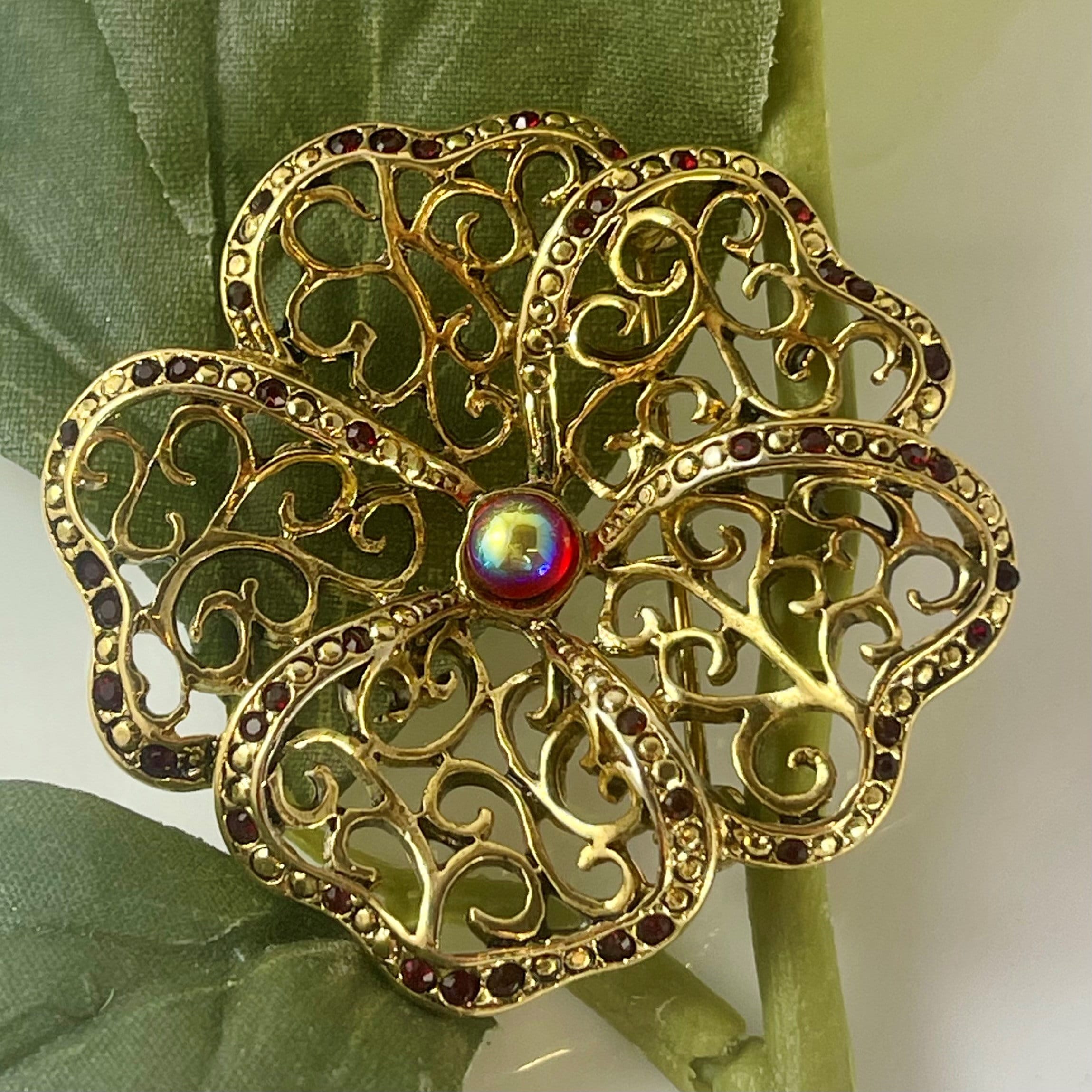 USA 1960's ORIENTAL FLOWER BROOCH アンティーク Vintage ART Designer Signed Brooch, 1950's 1960's Jewelry