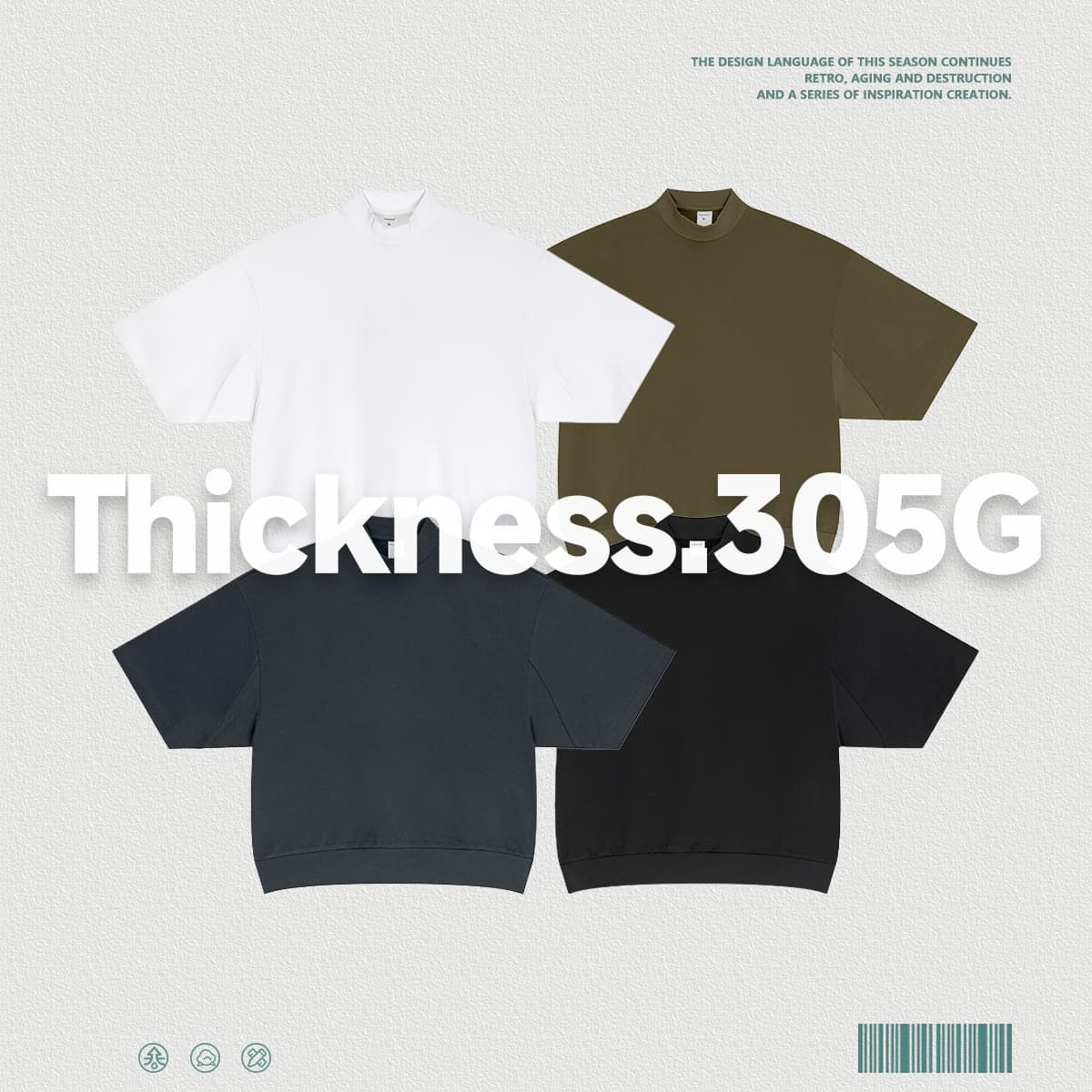 Men‘s Mock Neck Boxy Fit 305g Cotton T-Shirt
