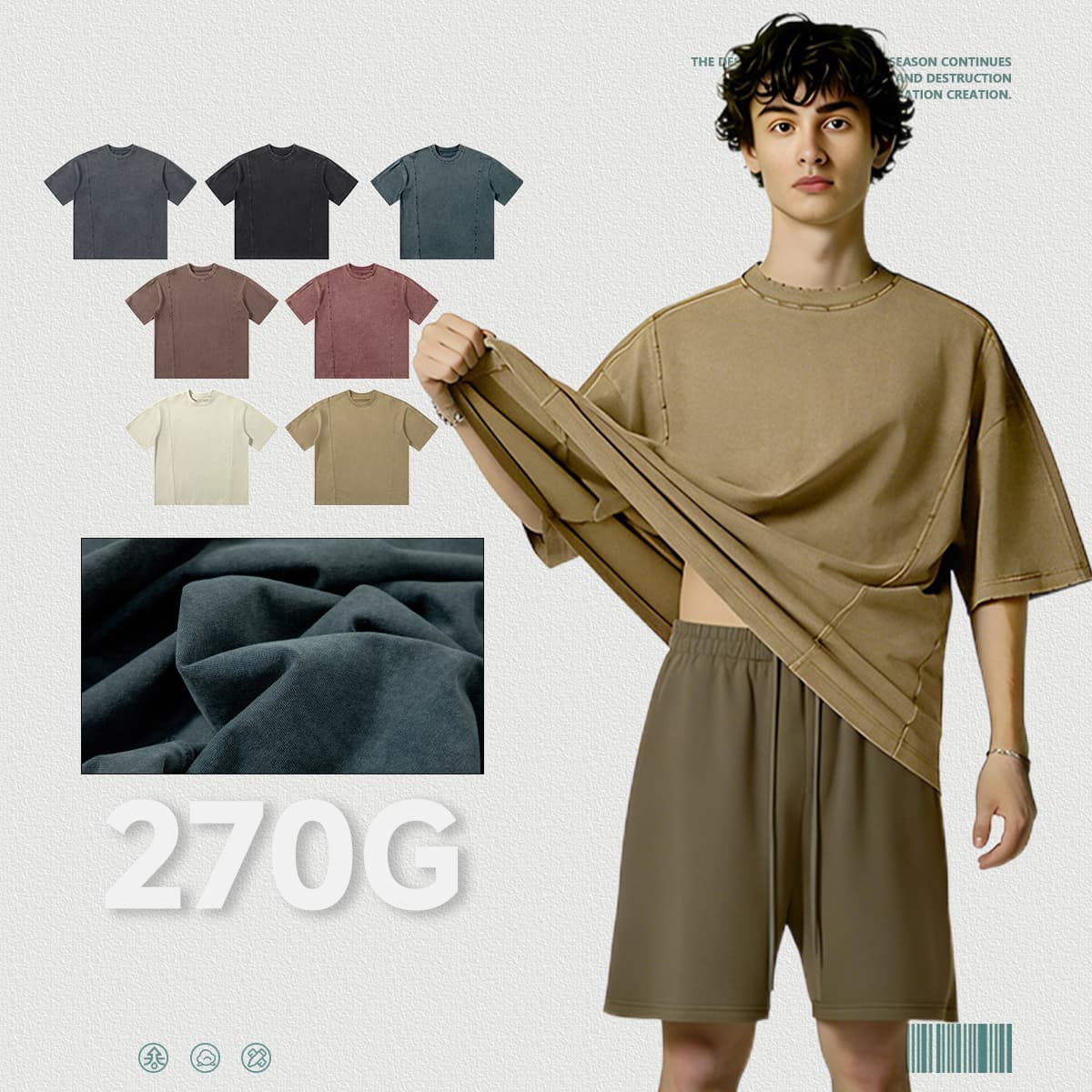 Washed Brushed 100%Cotton 270G T-Shirt