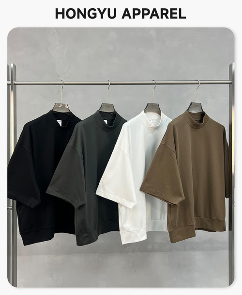 Men‘s Mock Neck Boxy Fit 305g Cotton T-Shirt