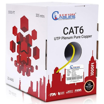Cat6 Plenum Pure Copper CMP 550MHz 1000ft Ethernet 23AWG UTP Cable