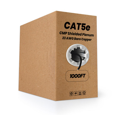 Shielded Cat5E CMP (Plenum), 23 AWG Solid Bare Copper 1,000ft - STX Cables