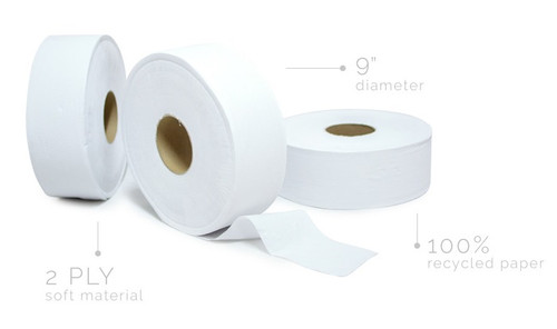 Jumbo Roll Tissue - White 2 Ply Packed - 12/Case