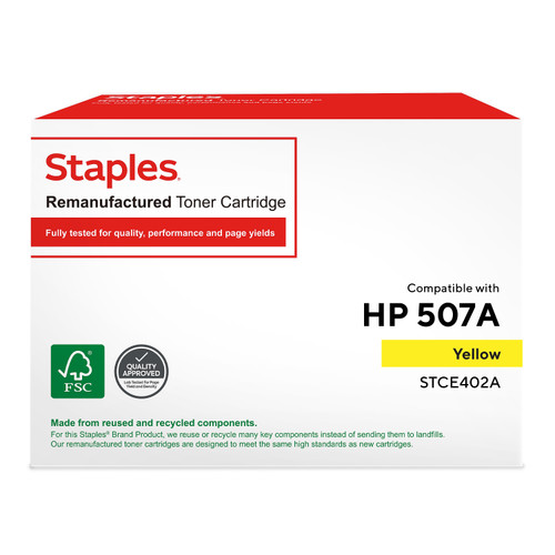 Staples Remanufactured Yellow Standard Yield Toner Cartridge Replacement for HP 507A (TRCE402A/STCE402A)