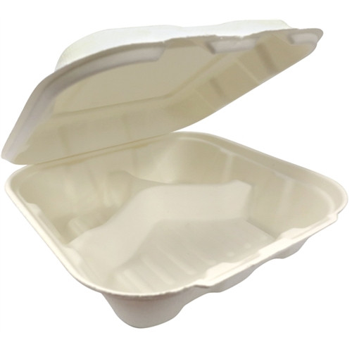 Crystalware EcoDine Clamshell, 3-Compartment, Compostable Bagasse, 9", 200/CS