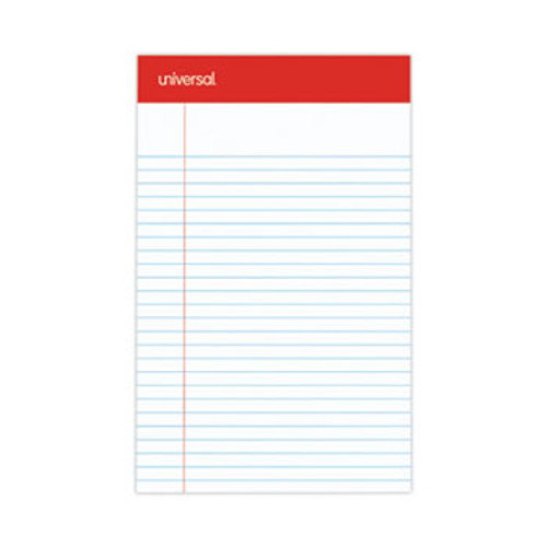 Universal Perforated Ruled Writing Pads, Narrow Rule, Red Headband, 50 White 5 x 8 Sheets, Dozen