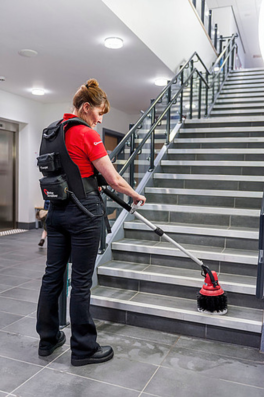 Motor Scrubber makes cleaning stairs quick and easy!