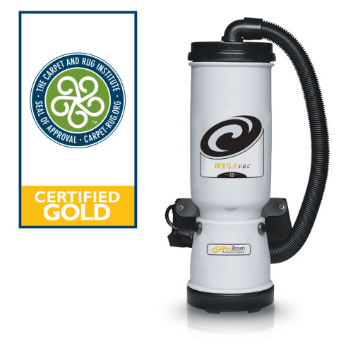 The MegaVac has earned the Gold Seal of Approval/Green Label from the Carpet and Rug Institute (CRI), for its 99.9% efficiency in removing particles 1 micron and larger.