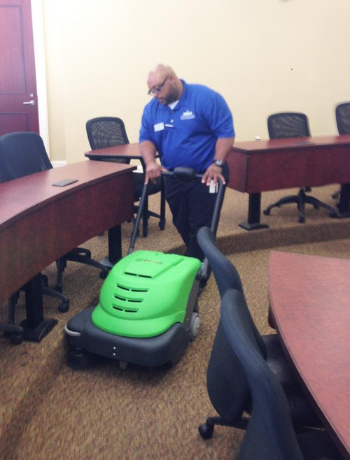 The 464 Smart Vac sweeper is small enough to clean between desks in college auditoriums.