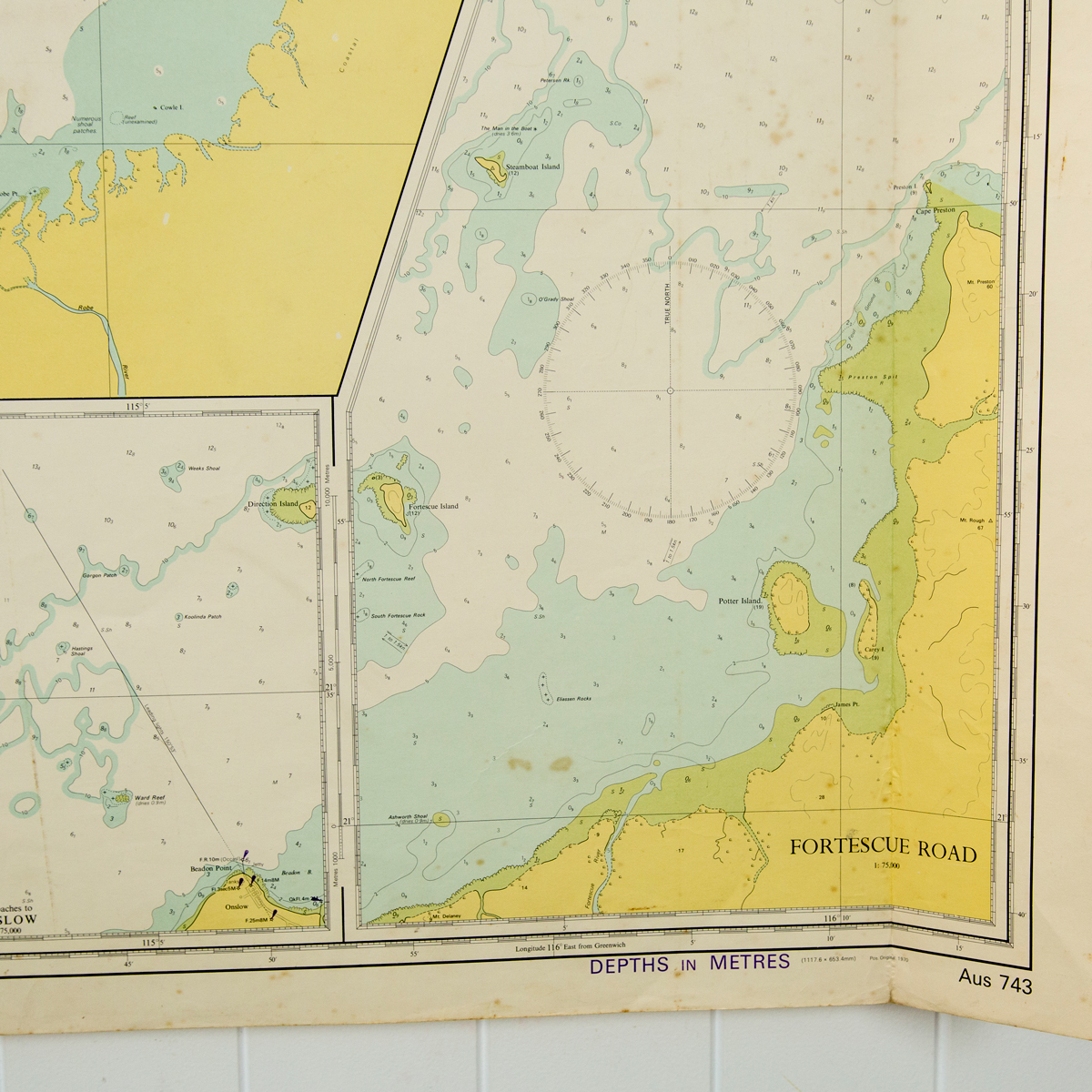 WA Barrow Island to Onslow Chart Map Coastal Vintage