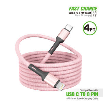 4FT BRAIDED CABLE C TO 8PIN (12/144)PINK