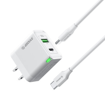 30W PD&QC WALL CHARGER +5FT USB-C TO USB-C CABLE (12/48)WH