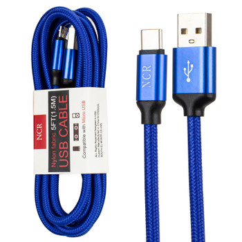 NYLON FABRIC 5Feet USB CABLE - TYPEC - BLUE
