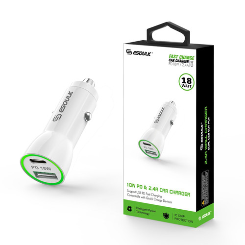 EA11P-WH:18W PD & USB-A Car Adapater White