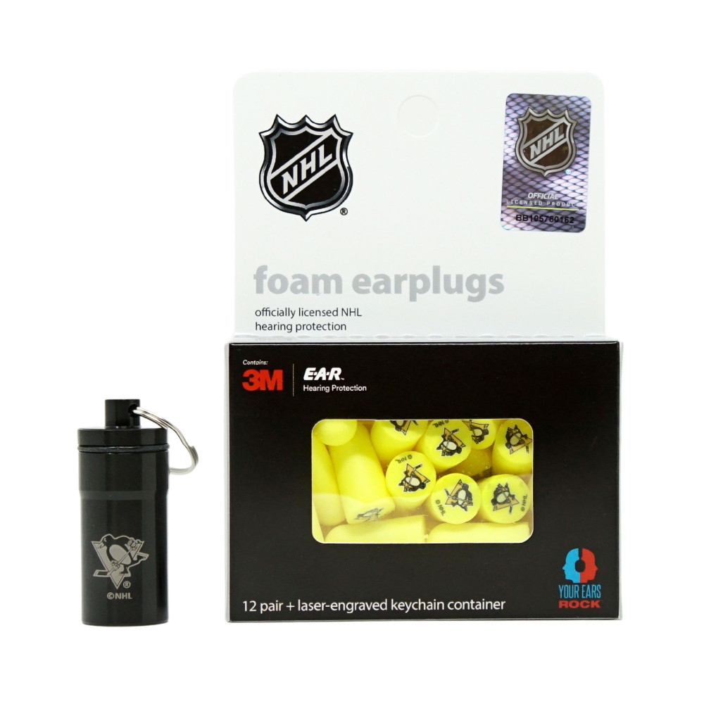 Officially Licensed Pittsburgh Penguins 12-pack Foam Earplugs with Aluminum Laser-Engraved Keychain Container by 3M™