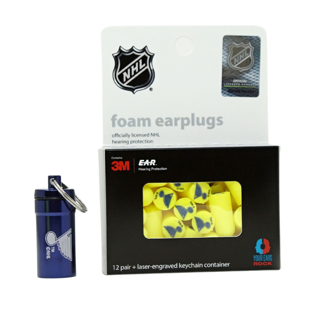 Officially Licensed St. Louis Blues 12-pack Foam Earplugs with Aluminum Laser-Engraved Keychain Container by 3M™