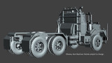 3D prototype of 1:50 scale Mack DM800 Tandem Axle Tractor with Auxiliary Tank. Details subject to change.