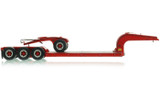 1:50 scale Viper Red 1960s Talbert 60-Ton Cableneck Lowbed with Single-Axle Dolly