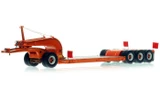 1:50 scale D. Mauro Orange 1960s Talbert 60-Ton Cableneck Lowbed with Single-Axle Dolly