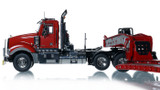 1:50 Scale Diecast Model of Mack Titan Tri-Axle with Fontaine 100-Ton 5-Axle Drop Side Rail Trailer -  Viper Red