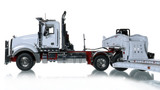 1:50 Scale Diecast Model of White over DHH Red Mack Titan Tri-Axle with White Fontaine 100-Ton 5-Axle Drop Side Rail Trailer