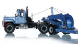 1:50 Scale Diecast Model of Metallic Light Blue Mack R600 with Talbert 60-Ton Cableneck Lowbed with Single-Axle Dolly